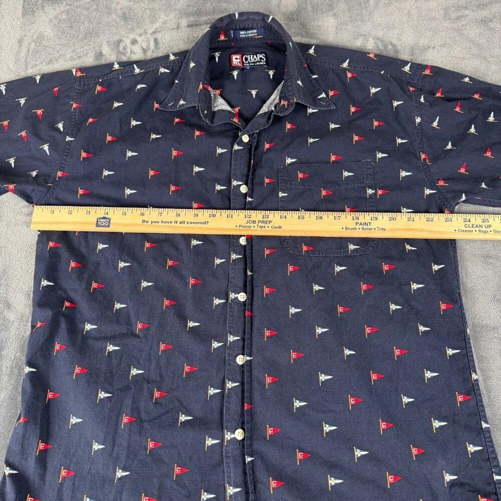 Chaps Ralph Lauren Flags All Over Print Navy Short Sleeve Shirt Men's Sz M - Picture 4 of 6
